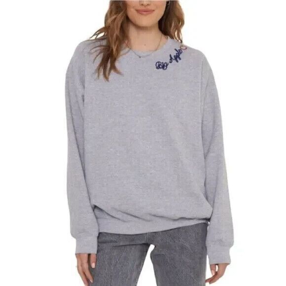 Project Social T Sweatshirt Womens L/XL Gray‎ Embroidered Big Apple Fleece Crew - Picture 1 of 9